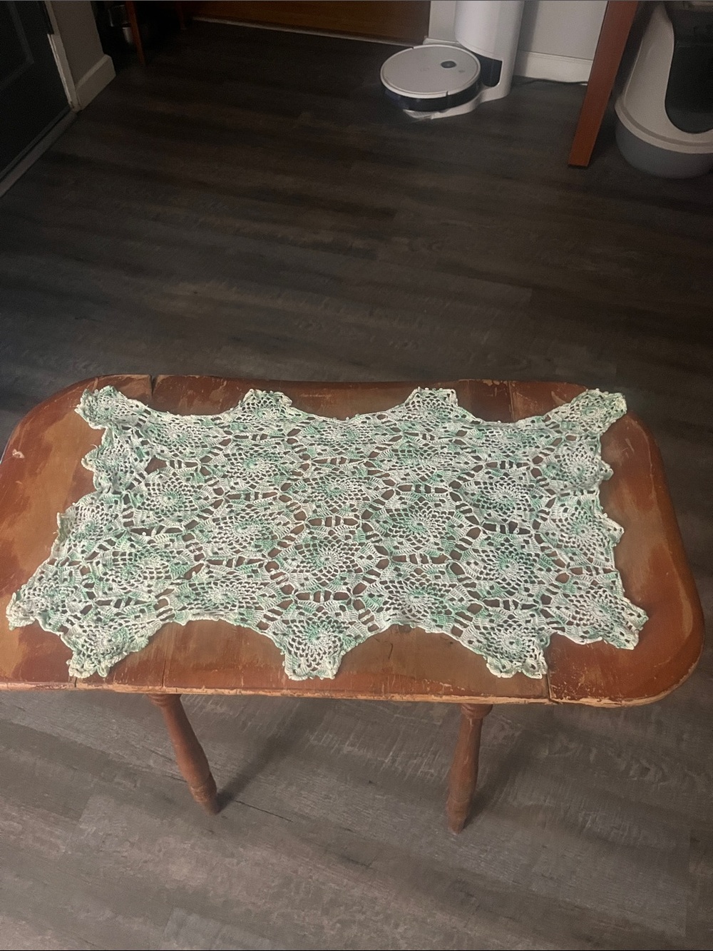 Handmade Crochet Table Runner in Mint Green and White